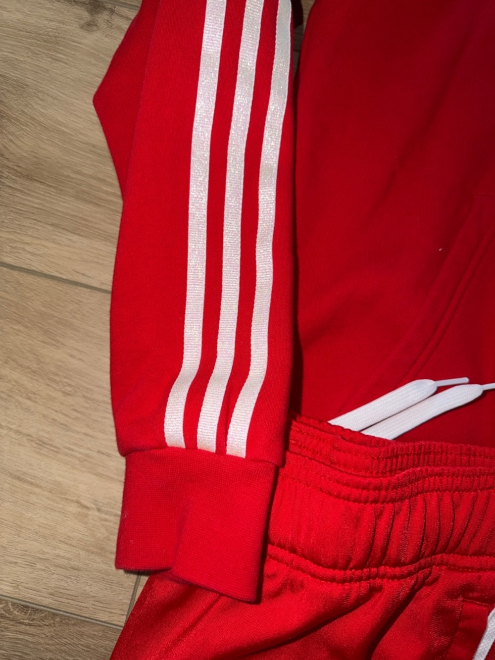 adidas Red Hoodie and Three-Stripe Track Pants Set with glitter accent XLarge - Picture 4 of 8